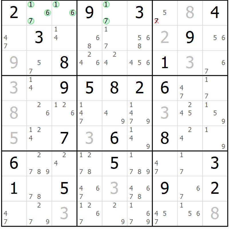 Position des candidats pour la solution de la Gr 35 page 38 du magazine de sudoku Sudoku Suprême n° 037