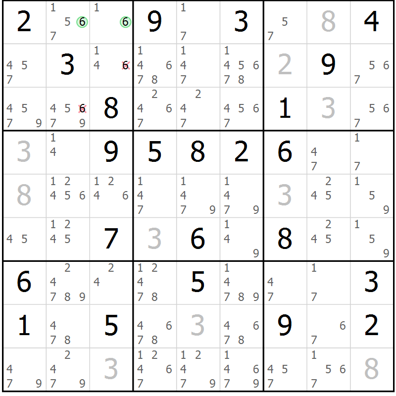 Position des candidats pour la solution de la Gr 35 page 38 du magazine de sudoku Sudoku Suprême n° 037