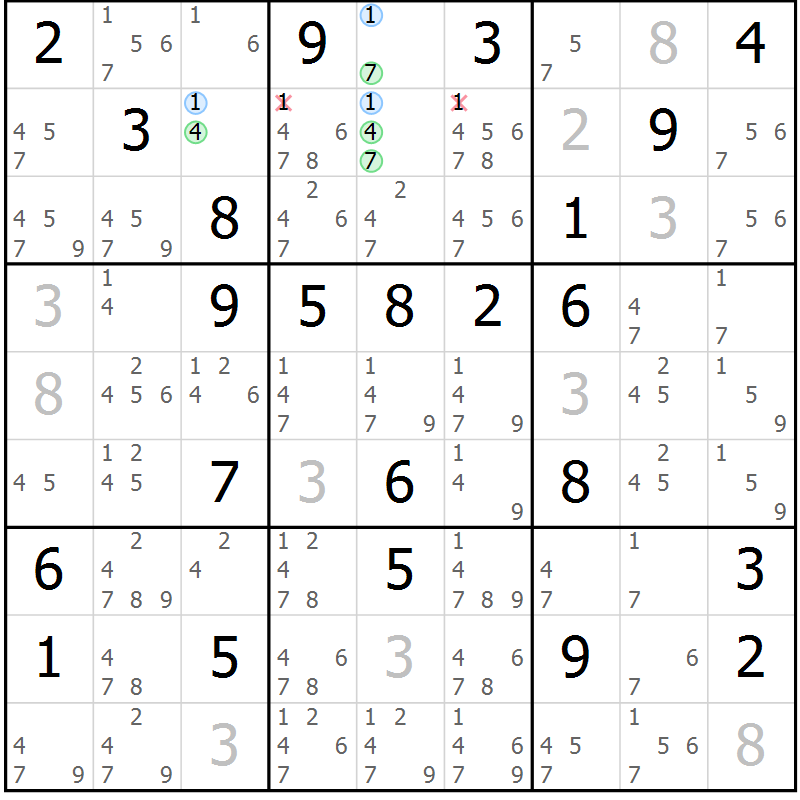 Position des candidats pour la solution de la Gr 35 page 38 du magazine de sudoku Sudoku Suprême n° 037