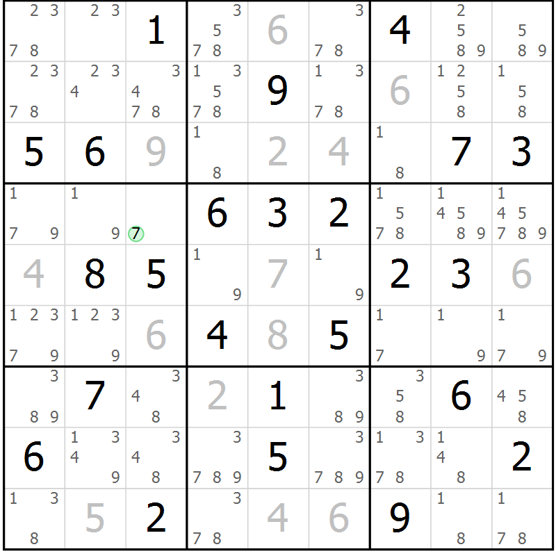 Position des candidats pour la solution de la Gr 36 page 39 du magazine de sudoku Sudoku Suprême n° 037