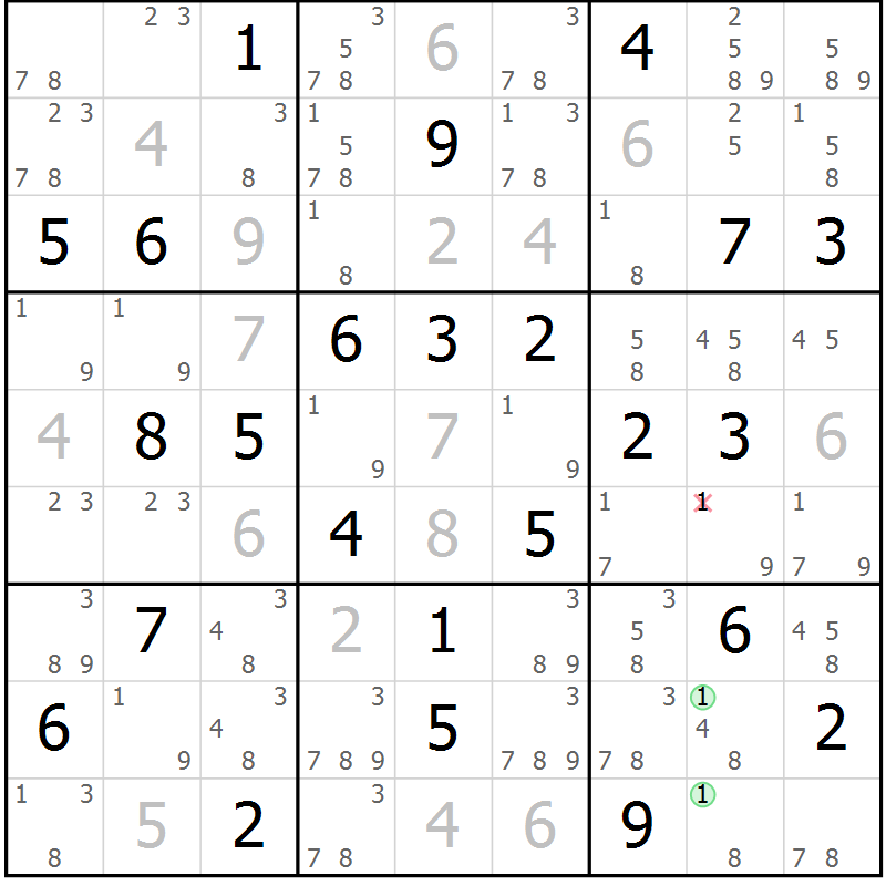 Position des candidats pour la solution de la Gr 36 page 39 du magazine de sudoku Sudoku Suprême n° 037
