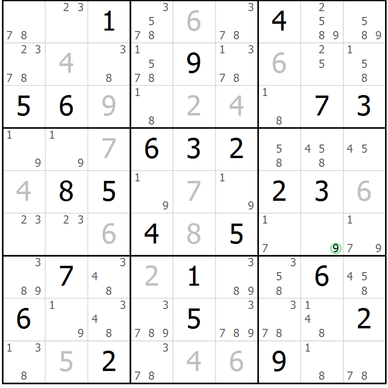 Position des candidats pour la solution de la Gr 36 page 39 du magazine de sudoku Sudoku Suprême n° 037