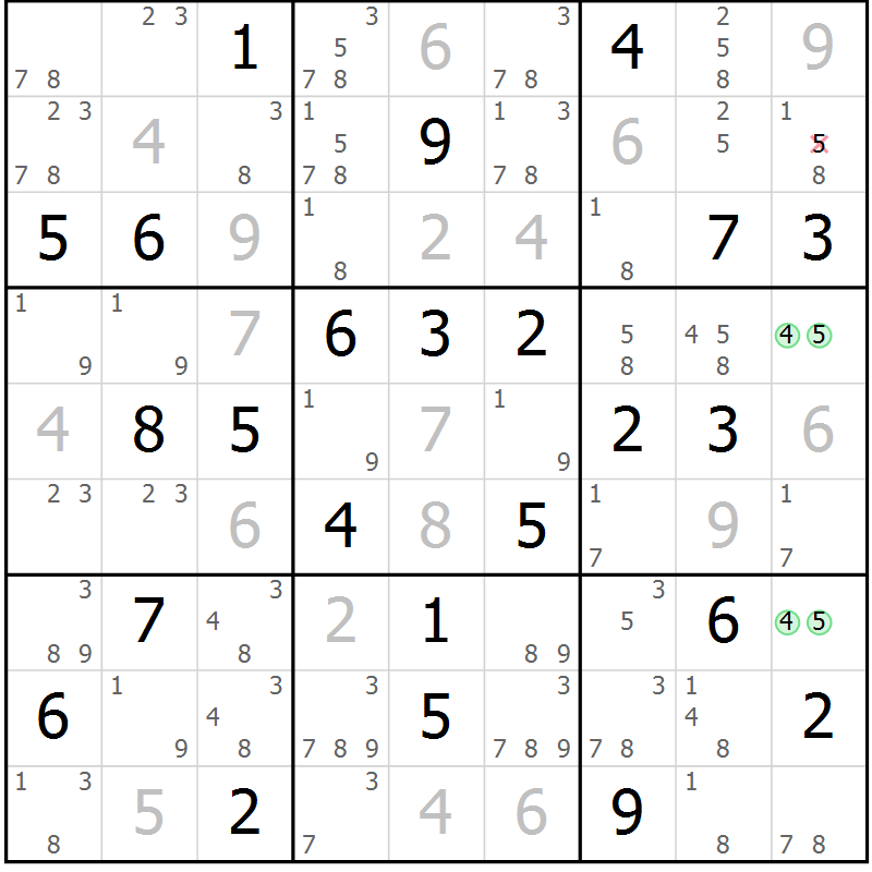Position des candidats pour la solution de la Gr 36 page 39 du magazine de sudoku Sudoku Suprême n° 037