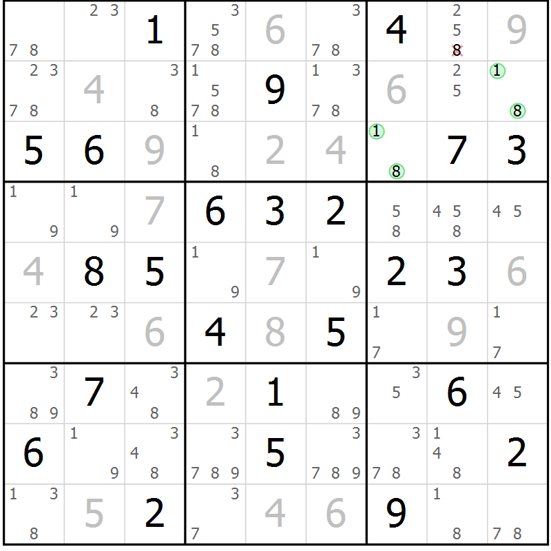 Position des candidats pour la solution de la Gr 36 page 39 du magazine de sudoku Sudoku Suprême n° 037