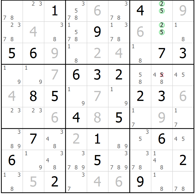 Position des candidats pour la solution de la Gr 36 page 39 du magazine de sudoku Sudoku Suprême n° 037