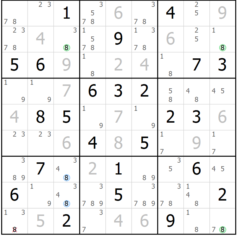 Position des candidats pour la solution de la Gr 36 page 39 du magazine de sudoku Sudoku Suprême n° 037