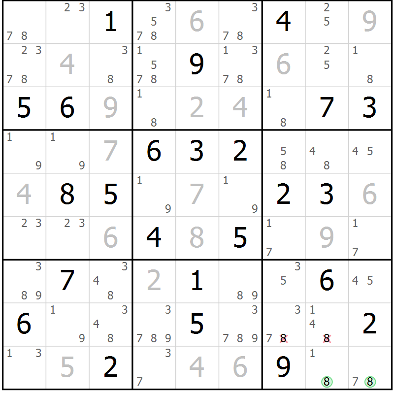 Position des candidats pour la solution de la Gr 36 page 39 du magazine de sudoku Sudoku Suprême n° 037