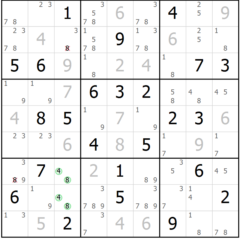Position des candidats pour la solution de la Gr 36 page 39 du magazine de sudoku Sudoku Suprême n° 037