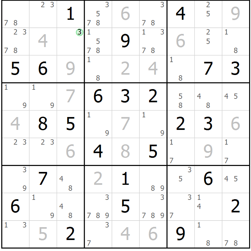 Position des candidats pour la solution de la Gr 36 page 39 du magazine de sudoku Sudoku Suprême n° 037