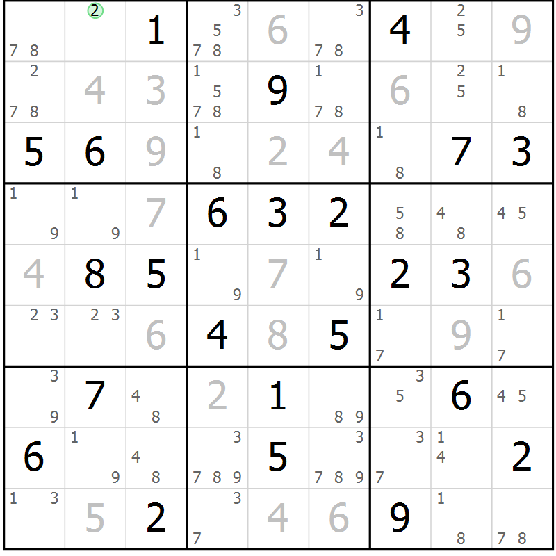 Position des candidats pour la solution de la Gr 36 page 39 du magazine de sudoku Sudoku Suprême n° 037