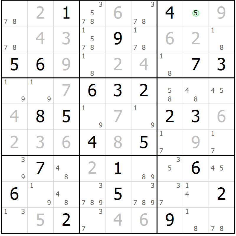 Position des candidats pour la solution de la Gr 36 page 39 du magazine de sudoku Sudoku Suprême n° 037