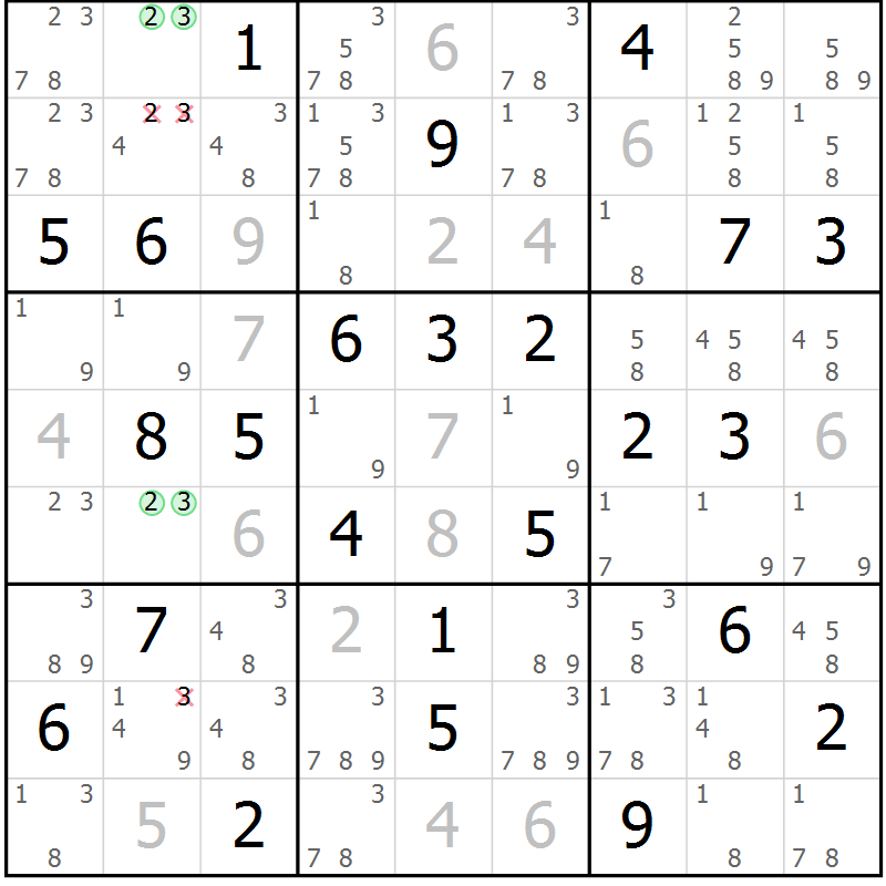 Position des candidats pour la solution de la Gr 36 page 39 du magazine de sudoku Sudoku Suprême n° 037