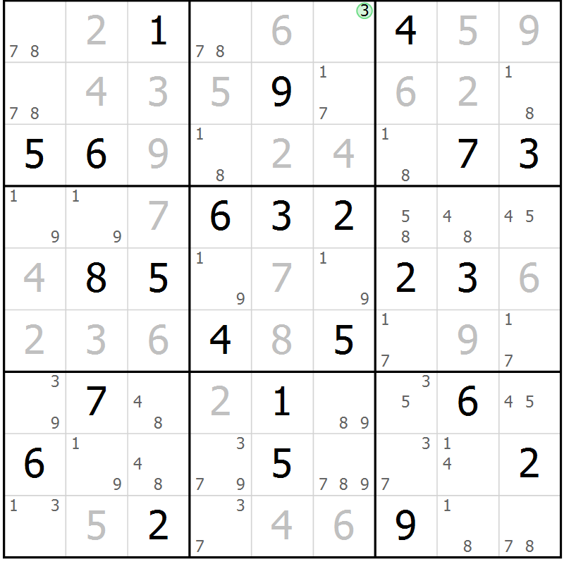 Position des candidats pour la solution de la Gr 36 page 39 du magazine de sudoku Sudoku Suprême n° 037