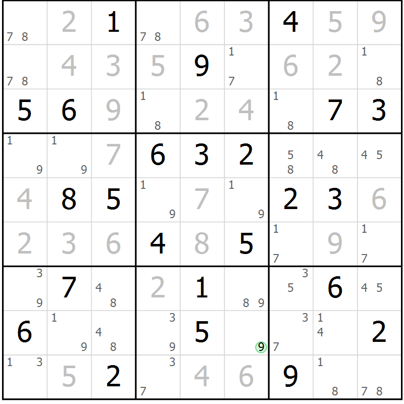 Position des candidats pour la solution de la Gr 36 page 39 du magazine de sudoku Sudoku Suprême n° 037