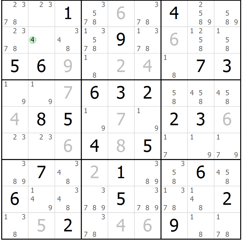 Position des candidats pour la solution de la Gr 36 page 39 du magazine de sudoku Sudoku Suprême n° 037