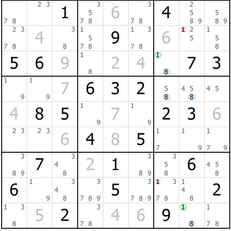 Position des candidats pour la solution de la Gr 36 page 39 du magazine de sudoku Sudoku Suprême n° 037