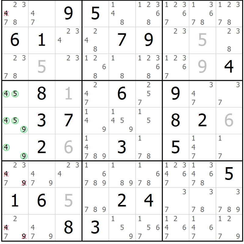 Position des candidats pour la solution de la Gr 37 page 40 du magazine de sudoku Sudoku Suprême n° 037