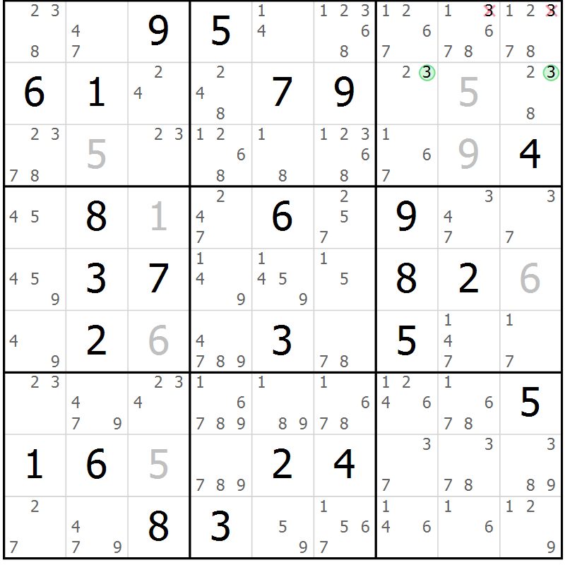 Position des candidats pour la solution de la Gr 37 page 40 du magazine de sudoku Sudoku Suprême n° 037
