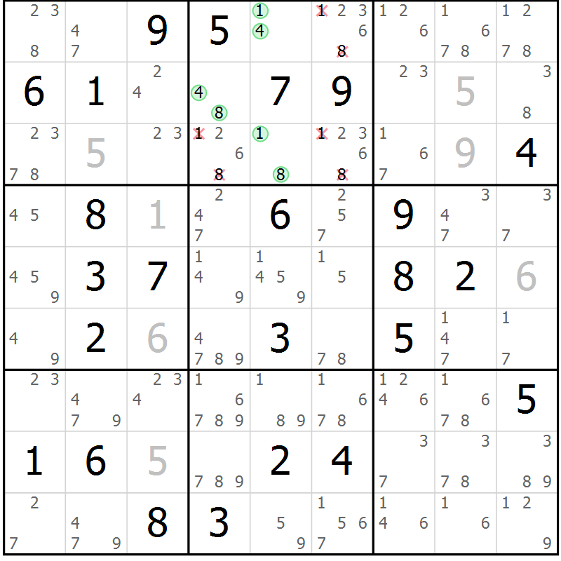 Position des candidats pour la solution de la Gr 37 page 40 du magazine de sudoku Sudoku Suprême n° 037