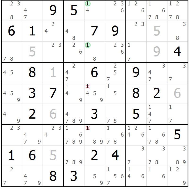 Position des candidats pour la solution de la Gr 37 page 40 du magazine de sudoku Sudoku Suprême n° 037