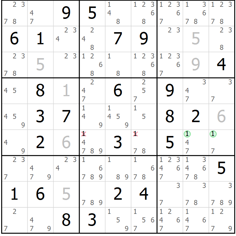 Position des candidats pour la solution de la Gr 37 page 40 du magazine de sudoku Sudoku Suprême n° 037