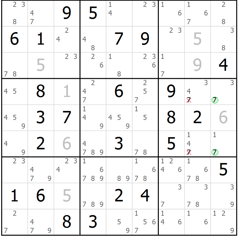 Position des candidats pour la solution de la Gr 37 page 40 du magazine de sudoku Sudoku Suprême n° 037