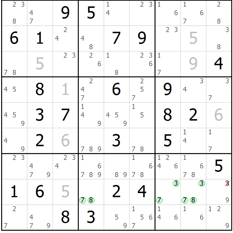 Position des candidats pour la solution de la Gr 37 page 40 du magazine de sudoku Sudoku Suprême n° 037