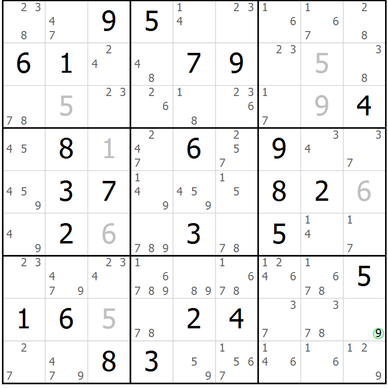 Position des candidats pour la solution de la Gr 37 page 40 du magazine de sudoku Sudoku Suprême n° 037