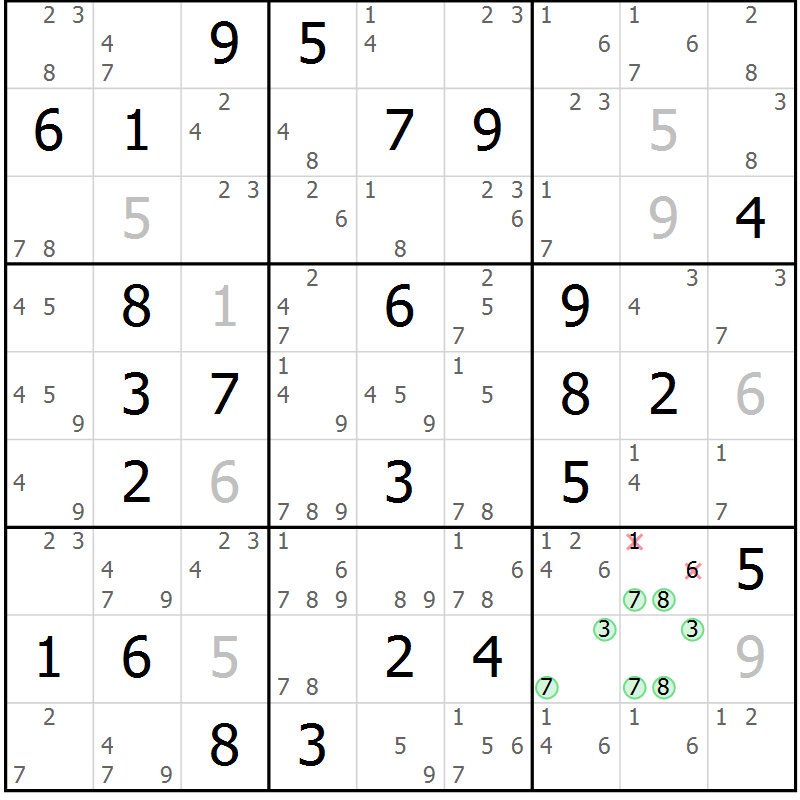 Position des candidats pour la solution de la Gr 37 page 40 du magazine de sudoku Sudoku Suprême n° 037