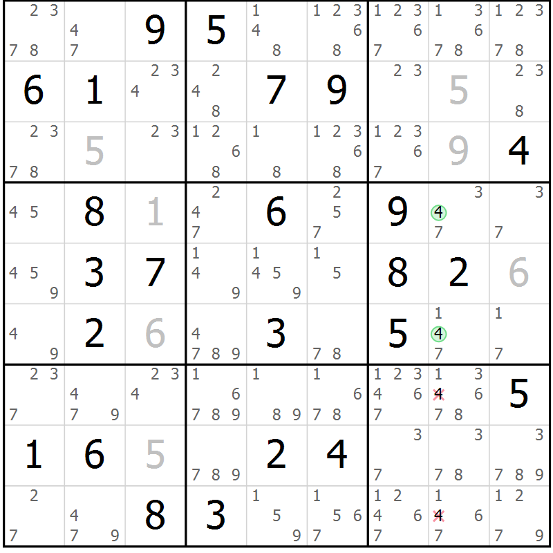 Position des candidats pour la solution de la Gr 37 page 40 du magazine de sudoku Sudoku Suprême n° 037