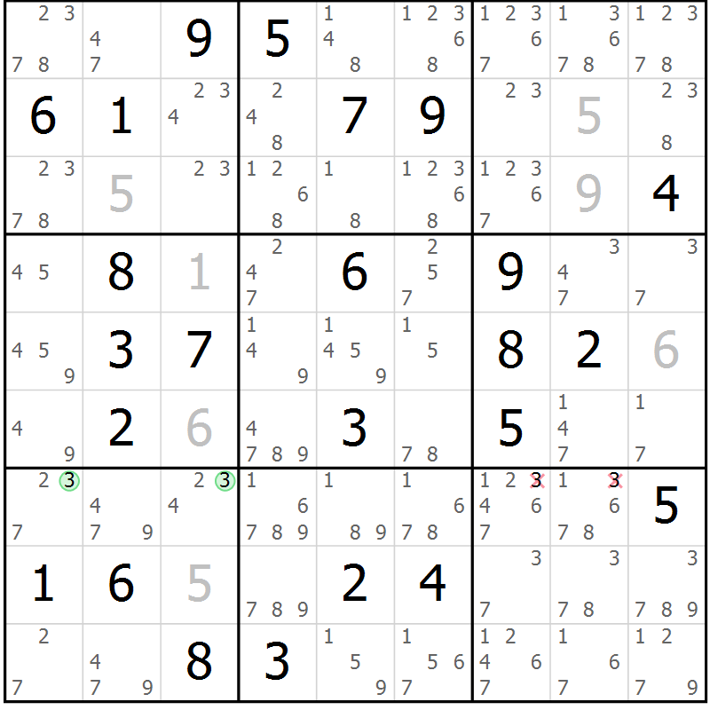 Position des candidats pour la solution de la Gr 37 page 40 du magazine de sudoku Sudoku Suprême n° 037