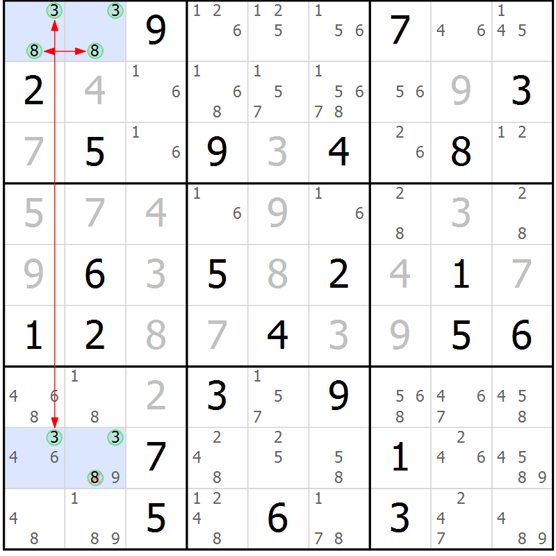 Position des candidats pour la solution de la Gr 38 page 41 du magazine de sudoku Sudoku Suprême n° 037