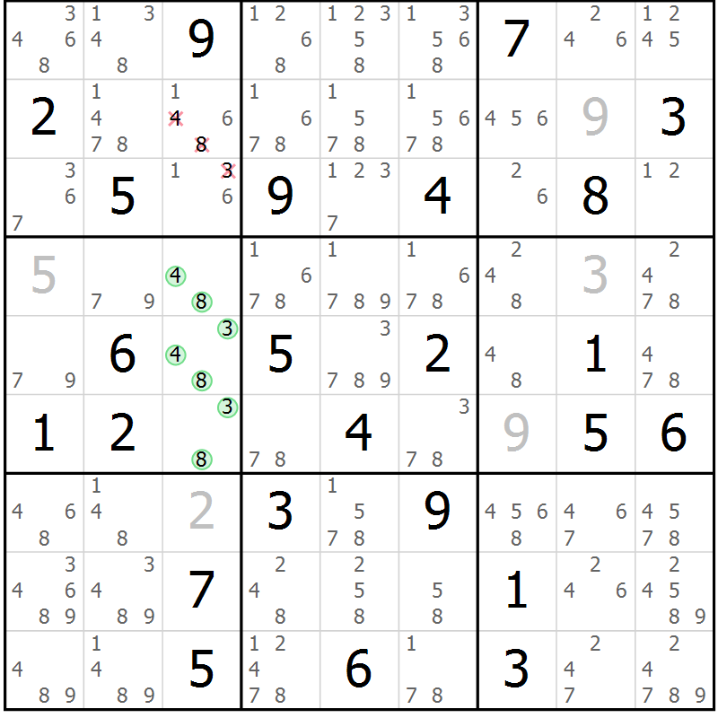 Position des candidats pour la solution de la Gr 38 page 41 du magazine de sudoku Sudoku Suprême n° 037