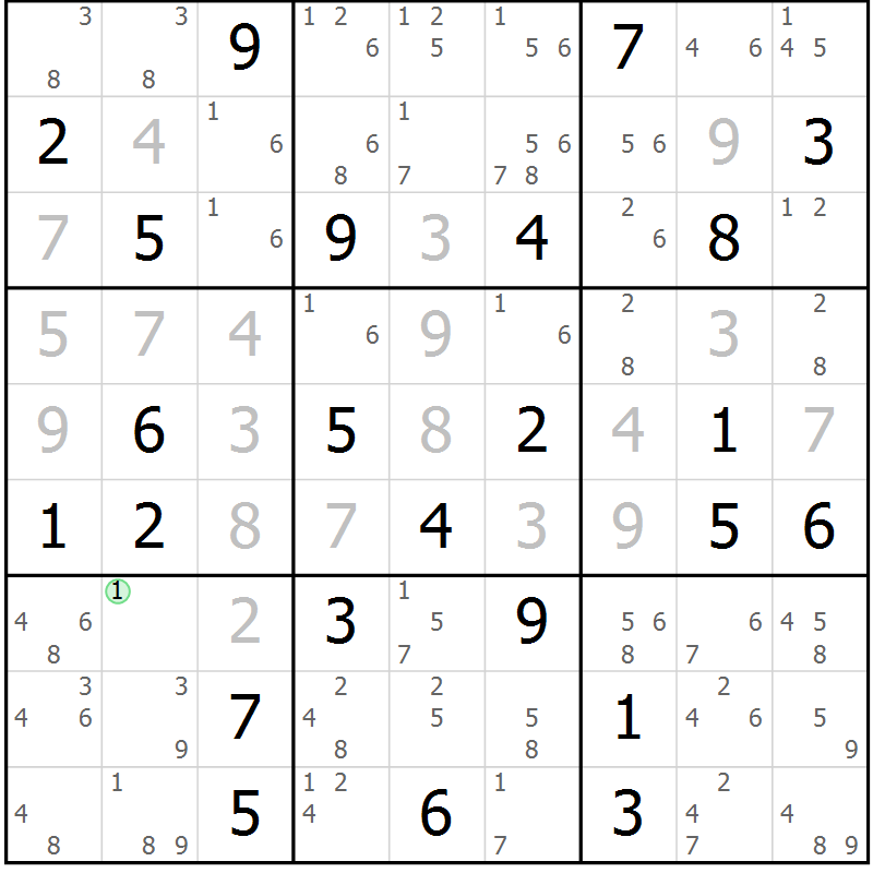Position des candidats pour la solution de la Gr 38 page 41 du magazine de sudoku Sudoku Suprême n° 037