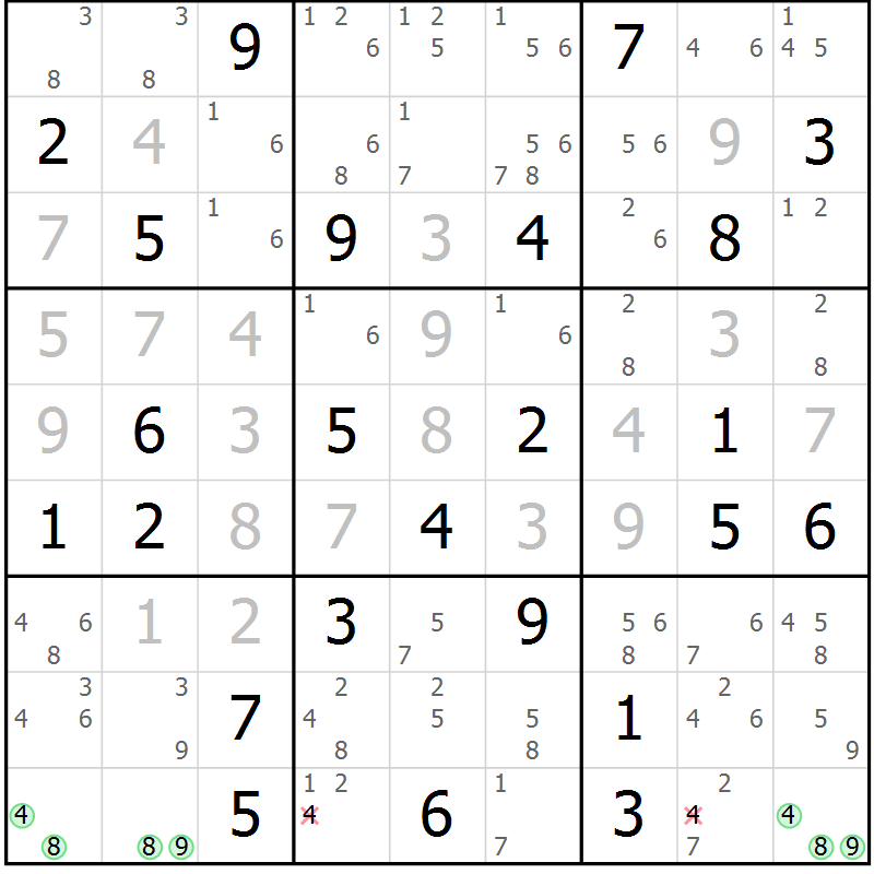 Position des candidats pour la solution de la Gr 38 page 41 du magazine de sudoku Sudoku Suprême n° 037
