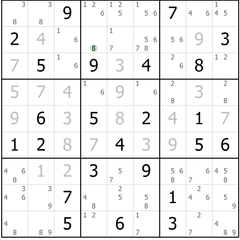 Position des candidats pour la solution de la Gr 38 page 41 du magazine de sudoku Sudoku Suprême n° 037