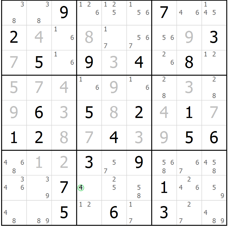 Position des candidats pour la solution de la Gr 38 page 41 du magazine de sudoku Sudoku Suprême n° 037