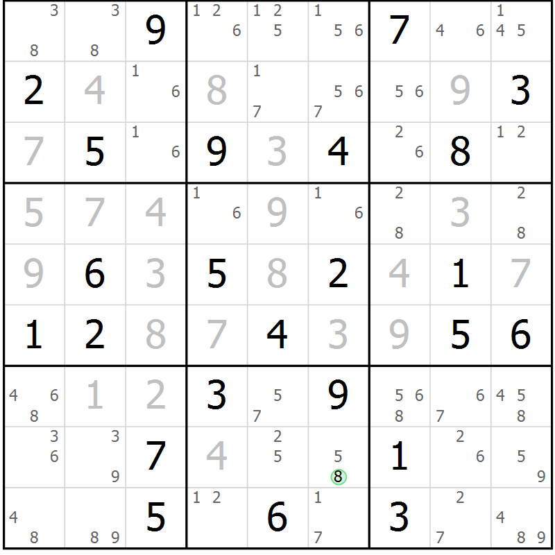Position des candidats pour la solution de la Gr 38 page 41 du magazine de sudoku Sudoku Suprême n° 037