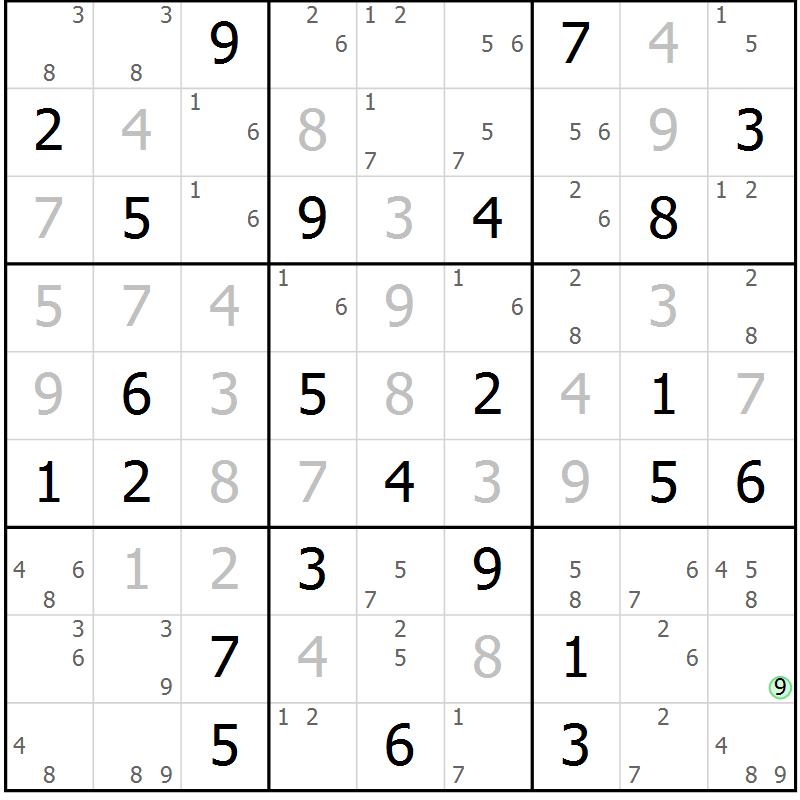 Position des candidats pour la solution de la Gr 38 page 41 du magazine de sudoku Sudoku Suprême n° 037