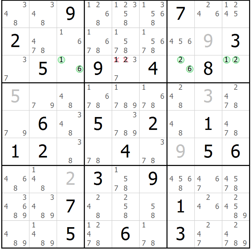 Position des candidats pour la solution de la Gr 38 page 41 du magazine de sudoku Sudoku Suprême n° 037