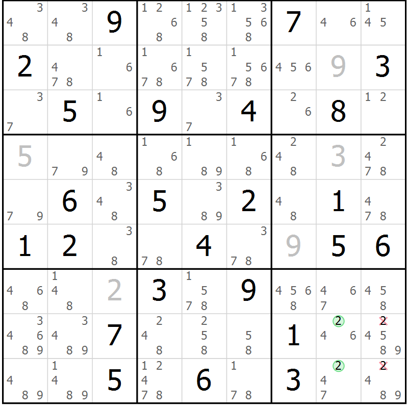 Position des candidats pour la solution de la Gr 38 page 41 du magazine de sudoku Sudoku Suprême n° 037