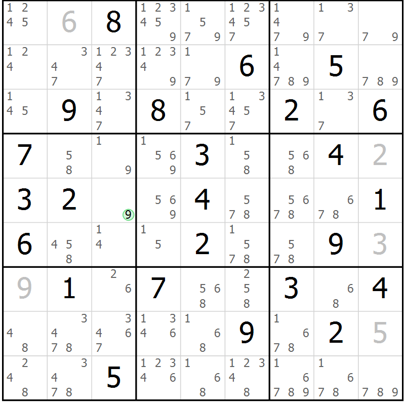 Position des candidats pour la solution de la Gr 39 page 42 du magazine de sudoku Sudoku Suprême n° 037
