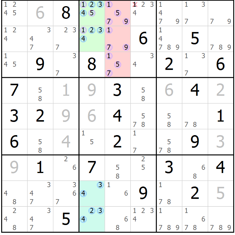 Position des candidats pour la solution de la Gr 39 page 42 du magazine de sudoku Sudoku Suprême n° 037