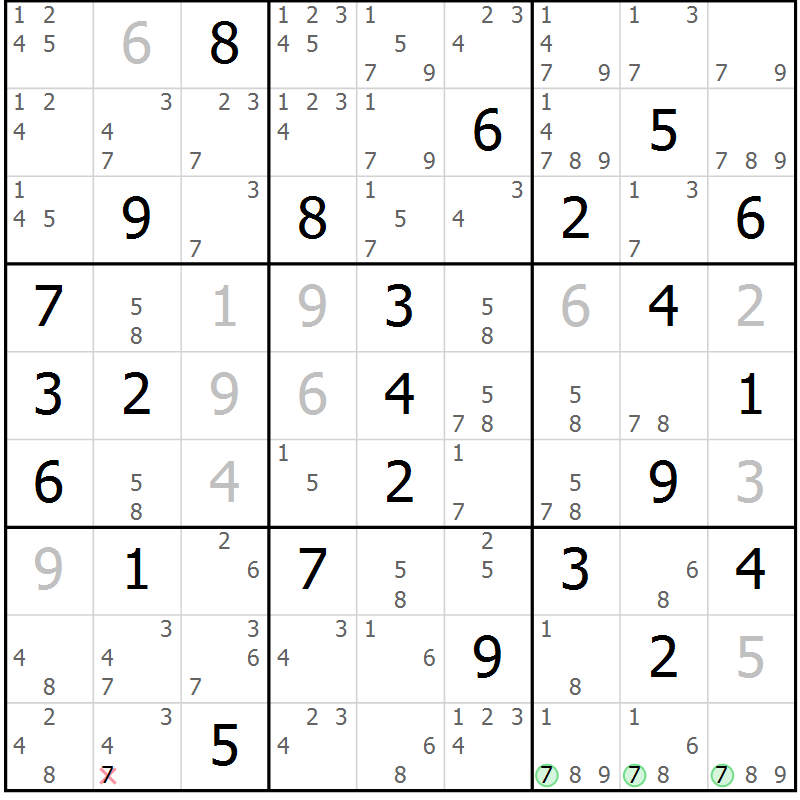 Position des candidats pour la solution de la Gr 39 page 42 du magazine de sudoku Sudoku Suprême n° 037