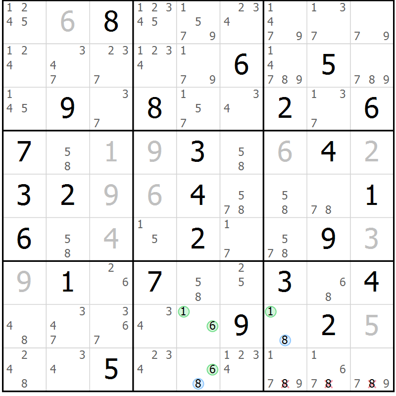Position des candidats pour la solution de la Gr 39 page 42 du magazine de sudoku Sudoku Suprême n° 037