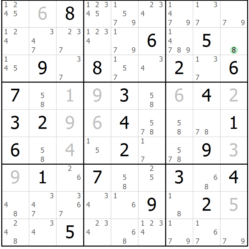 Position des candidats pour la solution de la Gr 39 page 42 du magazine de sudoku Sudoku Suprême n° 037