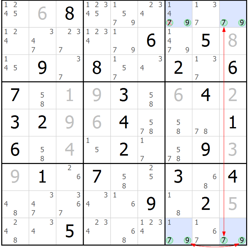 Position des candidats pour la solution de la Gr 39 page 42 du magazine de sudoku Sudoku Suprême n° 037