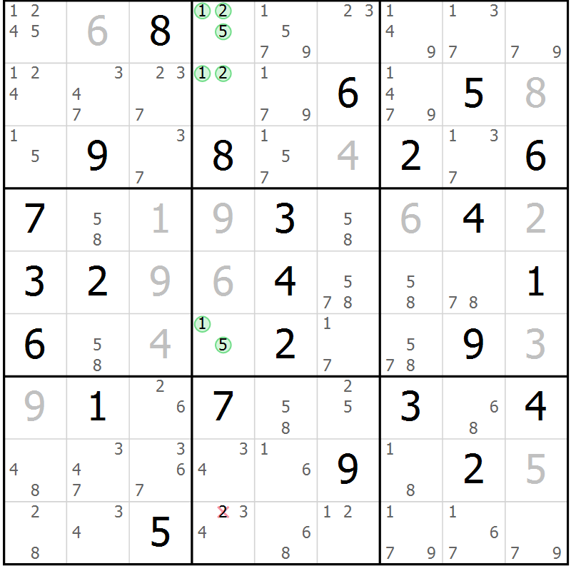 Position des candidats pour la solution de la Gr 39 page 42 du magazine de sudoku Sudoku Suprême n° 037