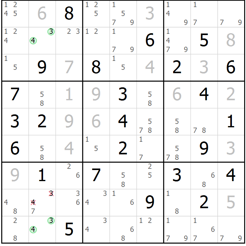 Position des candidats pour la solution de la Gr 39 page 42 du magazine de sudoku Sudoku Suprême n° 037