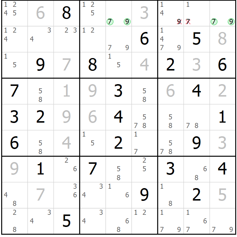 Position des candidats pour la solution de la Gr 39 page 42 du magazine de sudoku Sudoku Suprême n° 037
